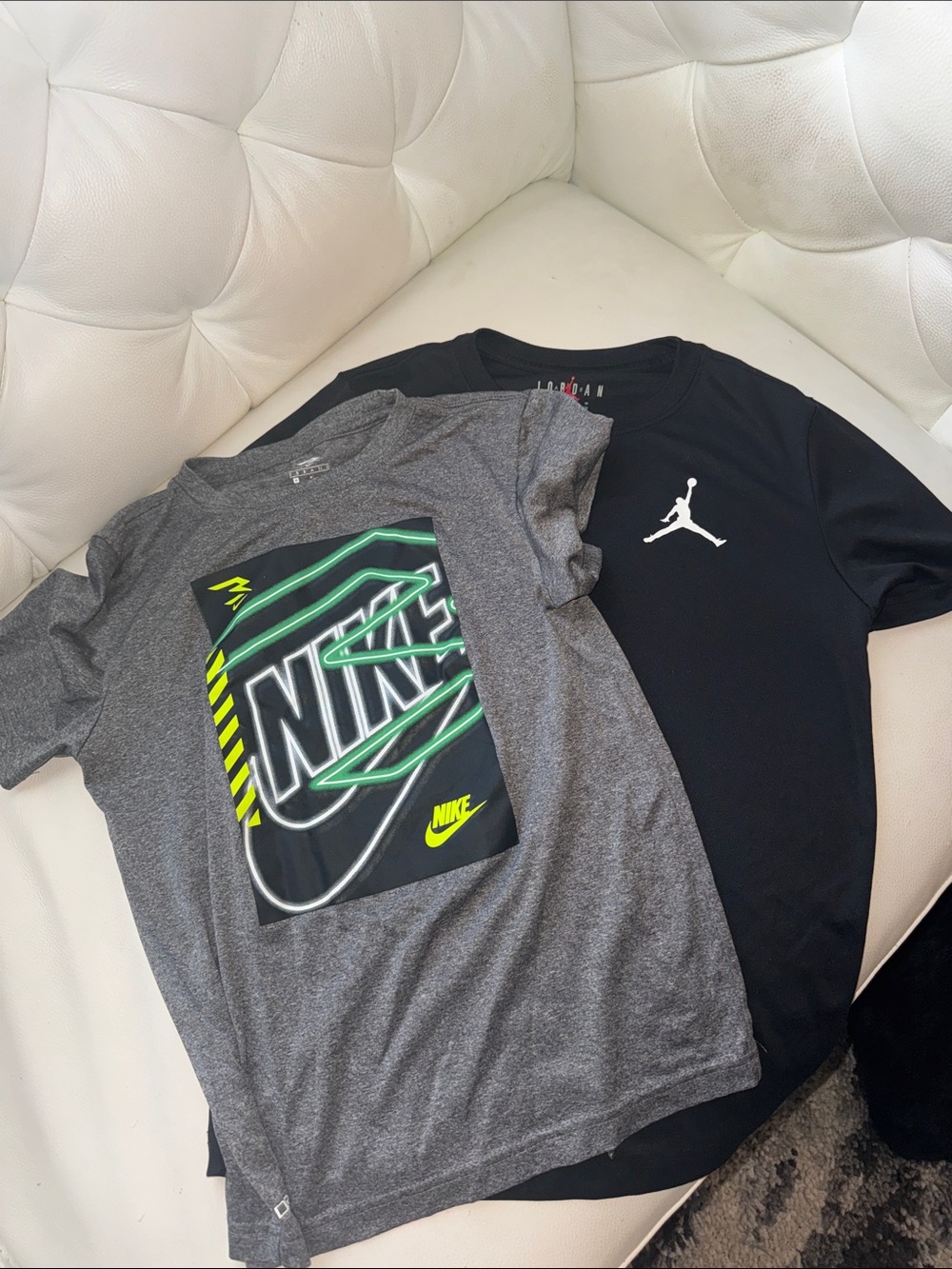 Nike Drifit Gray tee with Neon Green Graphic + Black Jordan Logo drifit Tee